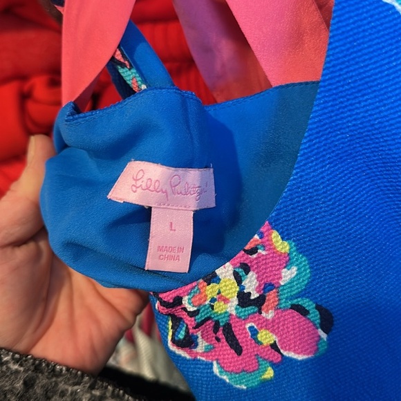 Lily Pulitzer blue and pink floral print halter neck double layer top size L - Picture 2 of 3